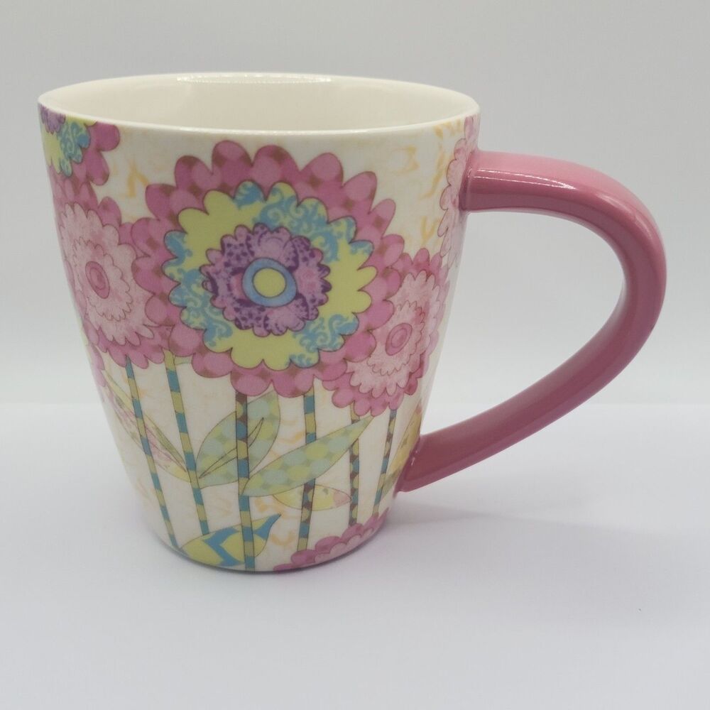 LANG Tim Coffey Ladybird Ceramic Coffee Tea Mug Pink Floral Cream EUC Cup